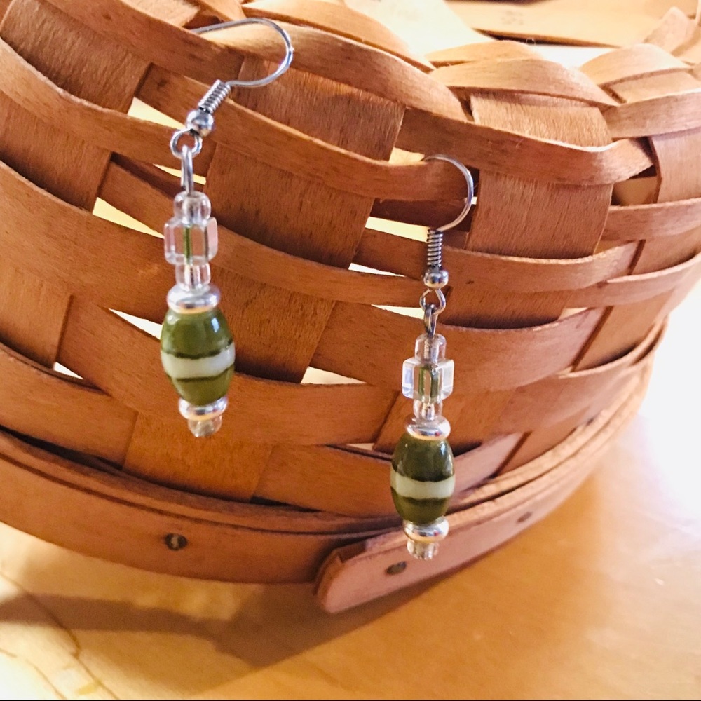 Handmade “Green with Envy” Glass Bead Earrings